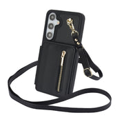 For Samsung Galaxy S24+ 5G YM006 Skin Feel Zipper Card Bag Phone Case with Dual Lanyard(Black)