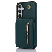 For Samsung Galaxy S24+ 5G YM006 Skin Feel Zipper Card Bag Phone Case with Dual Lanyard(Green)