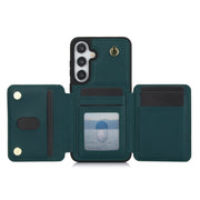 For Samsung Galaxy S24+ 5G YM006 Skin Feel Zipper Card Bag Phone Case with Dual Lanyard(Green)