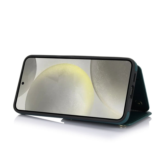 For Samsung Galaxy S24+ 5G YM006 Skin Feel Zipper Card Bag Phone Case with Dual Lanyard(Green)