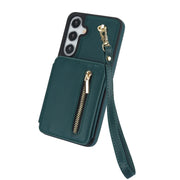 For Samsung Galaxy S24+ 5G YM006 Skin Feel Zipper Card Bag Phone Case with Dual Lanyard(Green)