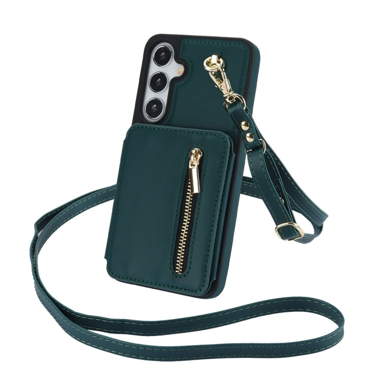 For Samsung Galaxy S24+ 5G YM006 Skin Feel Zipper Card Bag Phone Case with Dual Lanyard(Green)