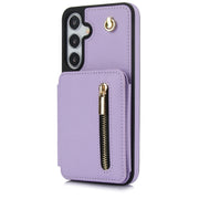 For Samsung Galaxy S24+ 5G YM006 Skin Feel Zipper Card Bag Phone Case with Dual Lanyard(Light Purple)
