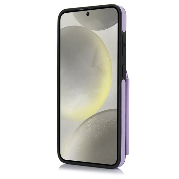 For Samsung Galaxy S24+ 5G YM006 Skin Feel Zipper Card Bag Phone Case with Dual Lanyard(Light Purple)