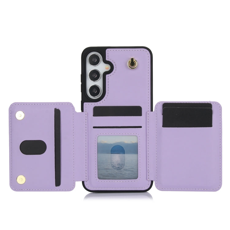 For Samsung Galaxy S24+ 5G YM006 Skin Feel Zipper Card Bag Phone Case with Dual Lanyard(Light Purple)