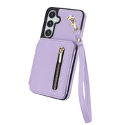 For Samsung Galaxy S24+ 5G YM006 Skin Feel Zipper Card Bag Phone Case with Dual Lanyard(Light Purple)
