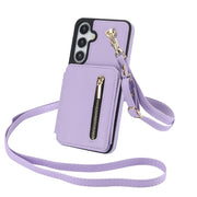 For Samsung Galaxy S24+ 5G YM006 Skin Feel Zipper Card Bag Phone Case with Dual Lanyard(Light Purple)