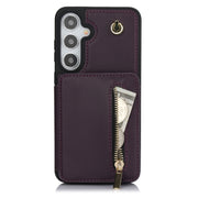 For Samsung Galaxy S24+ 5G YM006 Skin Feel Zipper Card Bag Phone Case with Dual Lanyard(Dark Purple)