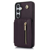 For Samsung Galaxy S24+ 5G YM006 Skin Feel Zipper Card Bag Phone Case with Dual Lanyard(Dark Purple)