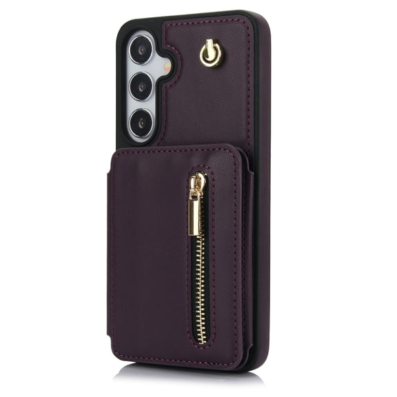 For Samsung Galaxy S24+ 5G YM006 Skin Feel Zipper Card Bag Phone Case with Dual Lanyard(Dark Purple)