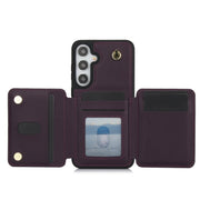 For Samsung Galaxy S24+ 5G YM006 Skin Feel Zipper Card Bag Phone Case with Dual Lanyard(Dark Purple)