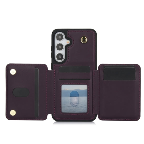 For Samsung Galaxy S24+ 5G YM006 Skin Feel Zipper Card Bag Phone Case with Dual Lanyard(Dark Purple)