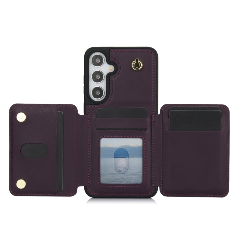 For Samsung Galaxy S24+ 5G YM006 Skin Feel Zipper Card Bag Phone Case with Dual Lanyard(Dark Purple)