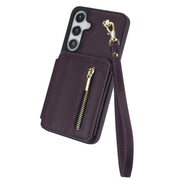 For Samsung Galaxy S24+ 5G YM006 Skin Feel Zipper Card Bag Phone Case with Dual Lanyard(Dark Purple)