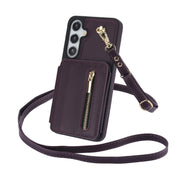 For Samsung Galaxy S24+ 5G YM006 Skin Feel Zipper Card Bag Phone Case with Dual Lanyard(Dark Purple)