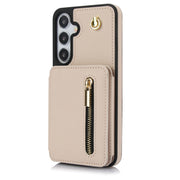 For Samsung Galaxy S24+ 5G YM006 Skin Feel Zipper Card Bag Phone Case with Dual Lanyard(Apricot)