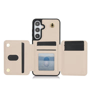 For Samsung Galaxy S24+ 5G YM006 Skin Feel Zipper Card Bag Phone Case with Dual Lanyard(Apricot)