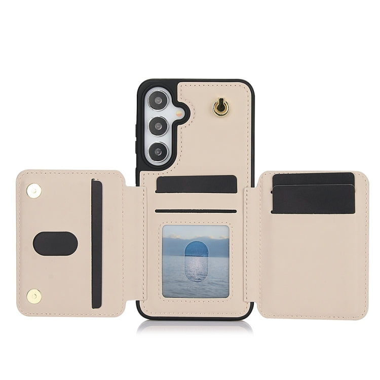For Samsung Galaxy S24+ 5G YM006 Skin Feel Zipper Card Bag Phone Case with Dual Lanyard(Apricot)