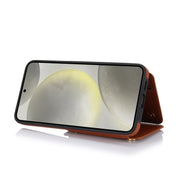 For Samsung Galaxy S24+ 5G YM006 Skin Feel Zipper Card Bag Phone Case with Dual Lanyard(Brown)