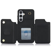 For Samsung Galaxy S24 5G YM006 Skin Feel Zipper Card Bag Phone Case with Dual Lanyard(Black)