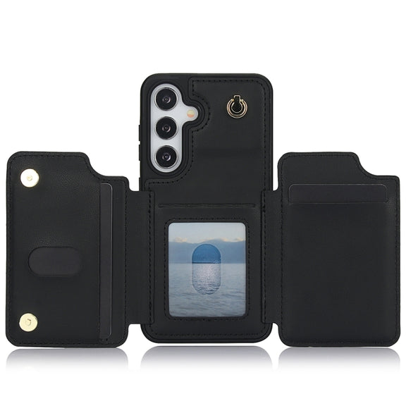 For Samsung Galaxy S24 5G YM006 Skin Feel Zipper Card Bag Phone Case with Dual Lanyard(Black)