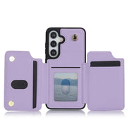 For Samsung Galaxy S24 5G YM006 Skin Feel Zipper Card Bag Phone Case with Dual Lanyard(Light Purple)
