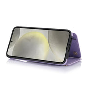 For Samsung Galaxy S24 5G YM006 Skin Feel Zipper Card Bag Phone Case with Dual Lanyard(Light Purple)