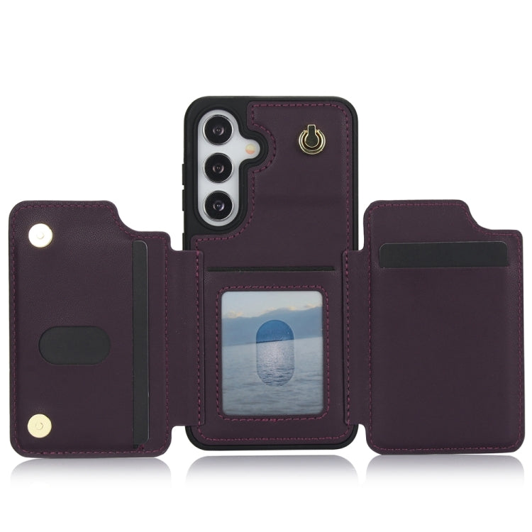 For Samsung Galaxy S24 5G YM006 Skin Feel Zipper Card Bag Phone Case with Dual Lanyard(Dark Purple) - Galaxy S24 5G Cases by PMC Jewellery | Online Shopping South Africa | PMC Jewellery | Buy Now Pay Later Mobicred