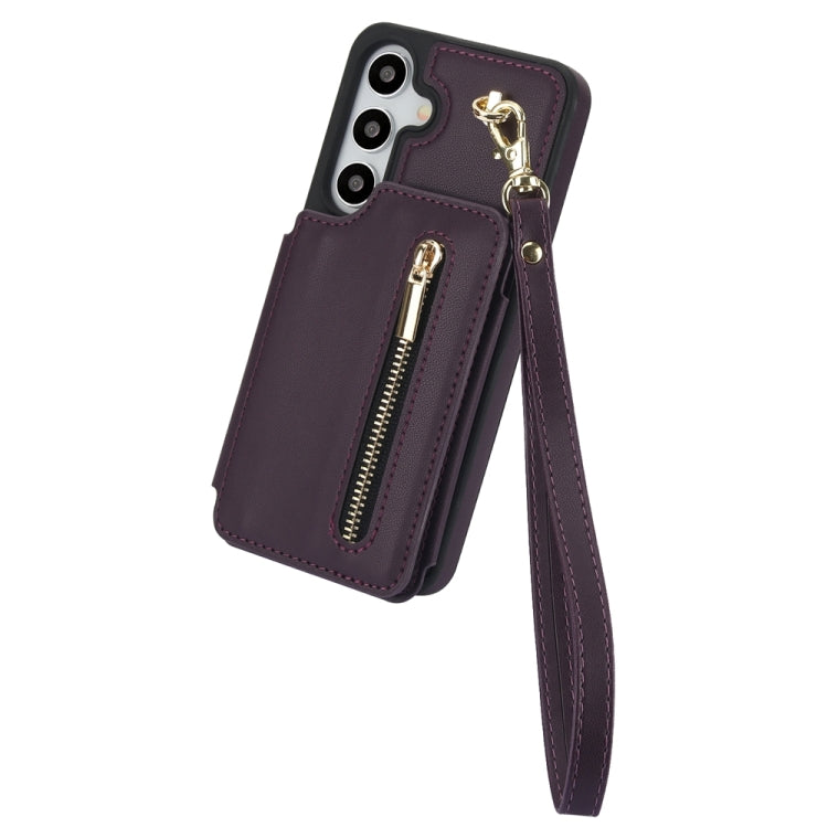 For Samsung Galaxy S24 5G YM006 Skin Feel Zipper Card Bag Phone Case with Dual Lanyard(Dark Purple) - Galaxy S24 5G Cases by PMC Jewellery | Online Shopping South Africa | PMC Jewellery | Buy Now Pay Later Mobicred