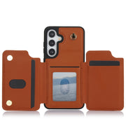 For Samsung Galaxy S24 5G YM006 Skin Feel Zipper Card Bag Phone Case with Dual Lanyard(Brown)