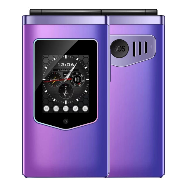 HAMTOD T8 4G Flip Phone, EU Version, 2.8 inch + 1.77 inch, VoLTE, BT, SOS, OTG(Purple)