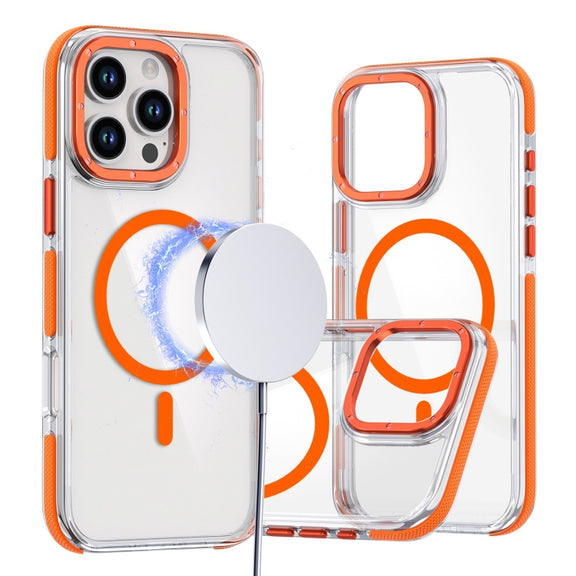 For iPhone 16 Pro Max Dual-Color Clear Acrylic Hybrid TPU MagSafe Phone Case(Orange)