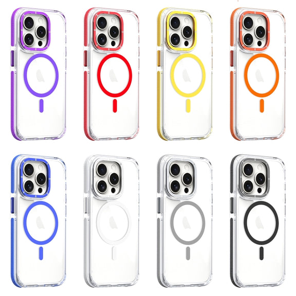 For iPhone 16 Pro Dual-Color Clear Acrylic Hybrid TPU MagSafe Phone Case(Blue)
