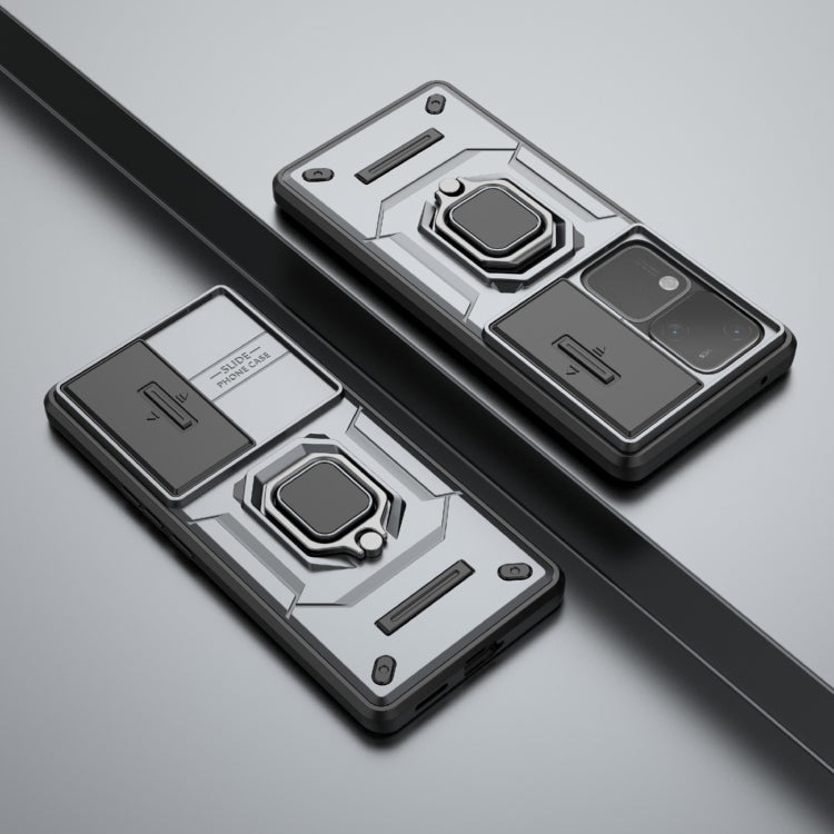 For vivo S18 5G Sliding Camshield TPU + PC Shockproof Phone Case with Holder(Grey) - S18 Cases by PMC TechLife | Online Shopping South Africa | PMC TechLife | Buy Now Pay Later Mobicred