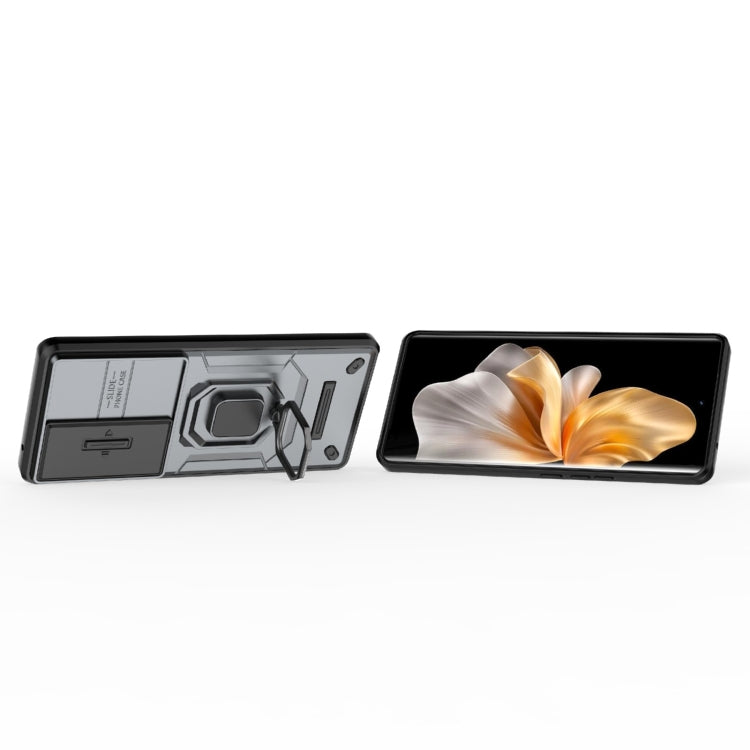 For vivo S18 5G Sliding Camshield TPU + PC Shockproof Phone Case with Holder(Grey) - S18 Cases by PMC TechLife | Online Shopping South Africa | PMC TechLife | Buy Now Pay Later Mobicred