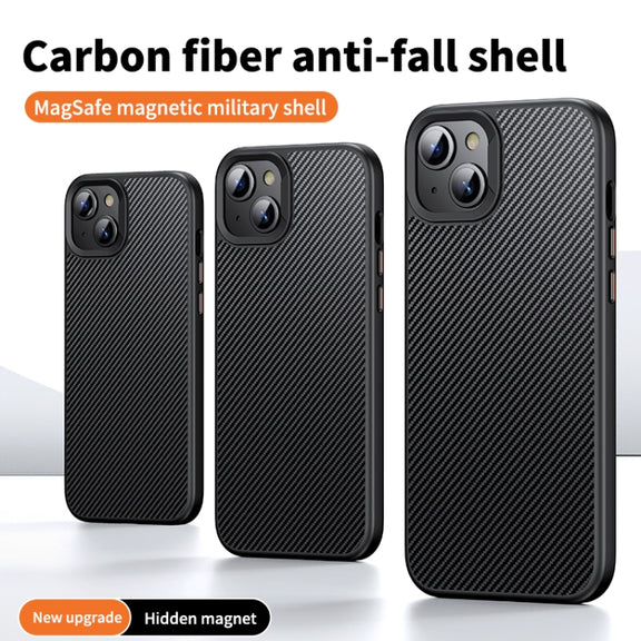 For iPhone 15 MagSafe Kevlar Fiber Shockproof Phone Case(Black)