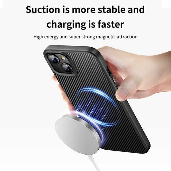 For iPhone 15 MagSafe Kevlar Fiber Shockproof Phone Case(Black)