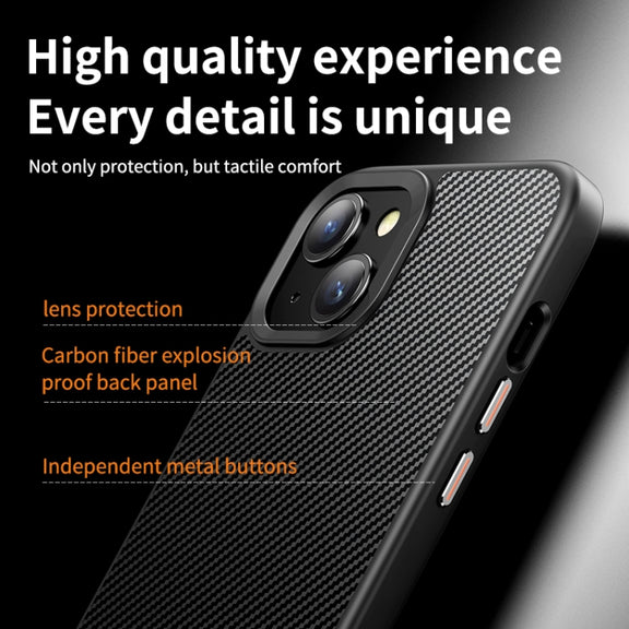 For iPhone 14 Plus Kevlar Fiber Shockproof MagSafe Phone Case(Black)