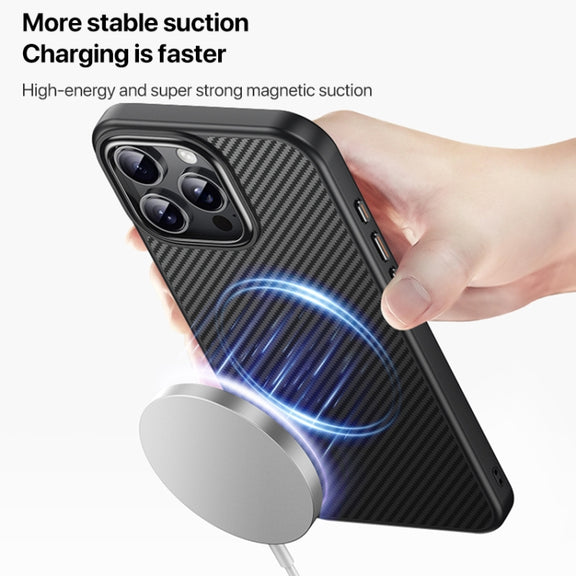 For iPhone 16 Pro Kevlar Fiber Shockproof MagSafe Phone Case(Black)