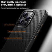 For iPhone 16 Pro Kevlar Fiber Shockproof MagSafe Phone Case(Black)