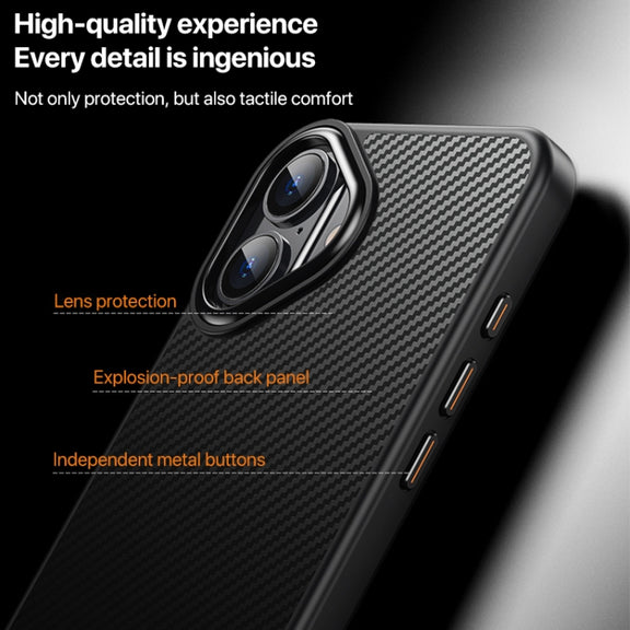 For iPhone 16 Plus Kevlar Fiber Shockproof MagSafe Phone Case(Black)
