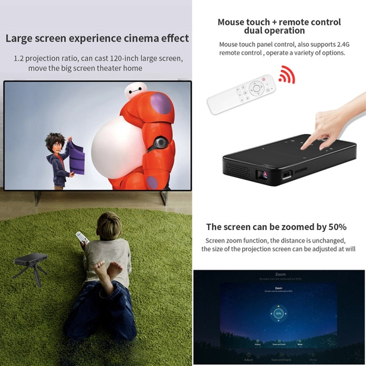 S90 DLP Android 9.0 2GB+32GB 4K Mini WiFi Smart Projector, Power Plug:EU Plug(Black)