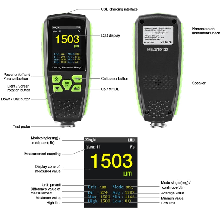 RZ860 Metal Coating Thickness Gauge(Green) - free shipping - PMC Jewellery - Order now!