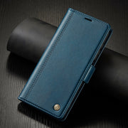 For Samsung Galaxy S24 LC.IMEEKE Skin-friendly Card Slots Leather Phone Case(Blue)