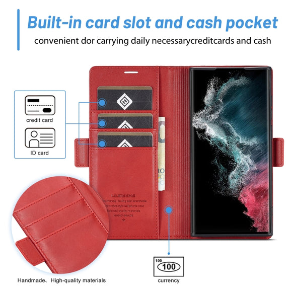 For Samsung Galaxy S24 Ultra LC.IMEEKE Skin-friendly Card Slots Leather Phone Case(Red)