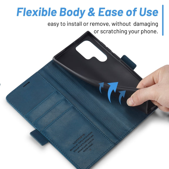 For Samsung Galaxy S24 Ultra LC.IMEEKE Skin-friendly Card Slots Leather Phone Case(Blue)