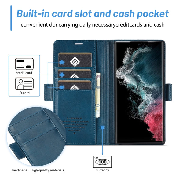 For Samsung Galaxy S24 Ultra LC.IMEEKE Skin-friendly Card Slots Leather Phone Case(Blue)