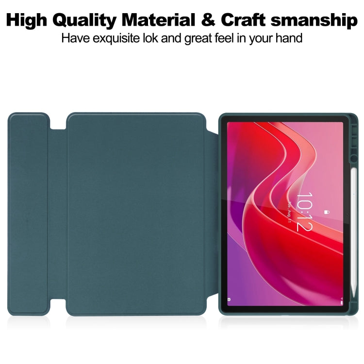 For Lenovo Tab M11/Xiaoxin Pad 11 2024 360 Rotation Transparent Smart Leather Case(Dark Green)