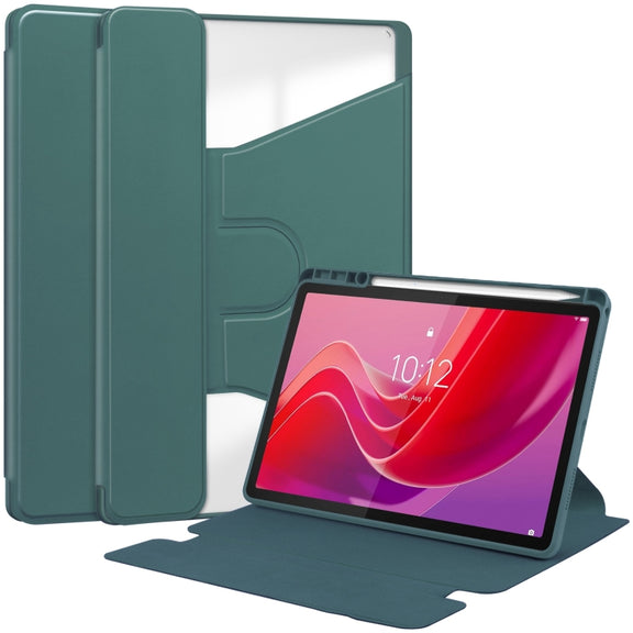 For Lenovo Tab M11/Xiaoxin Pad 11 2024 360 Rotation Transparent Smart Leather Case(Dark Green)