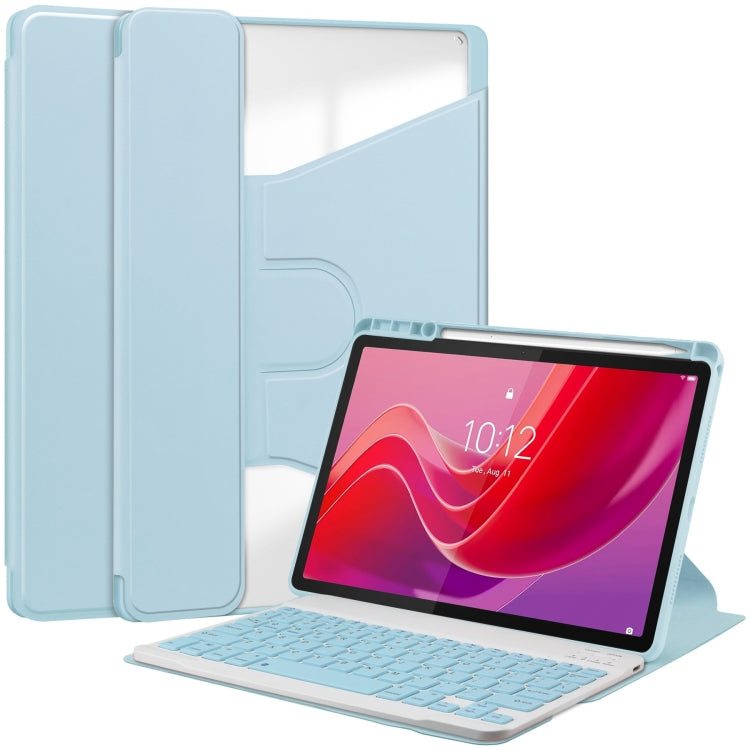 For Lenovo Tab M11/Xiaoxin Pad 11 2024 360 Rotation Transparent Smart Leather Case with Keyboard(Sky Blue) - free shipping - PMC Jewellery - Order now!